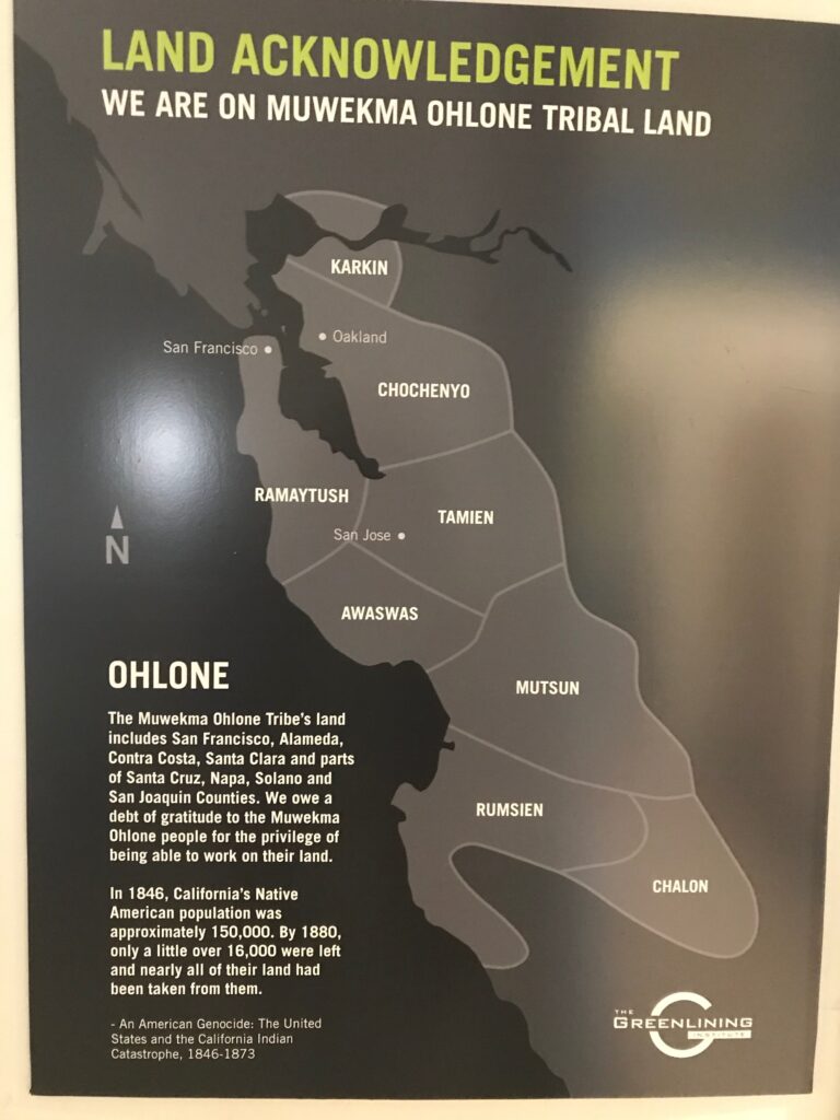 a photo of land acknowledgment from oakland greenlining