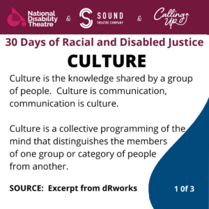 culture slide for 30 days of racial and disabled justice