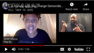 screenshot of we charge genocide tv promo video