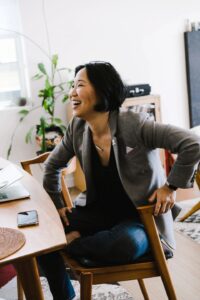 asian woman loving working from home