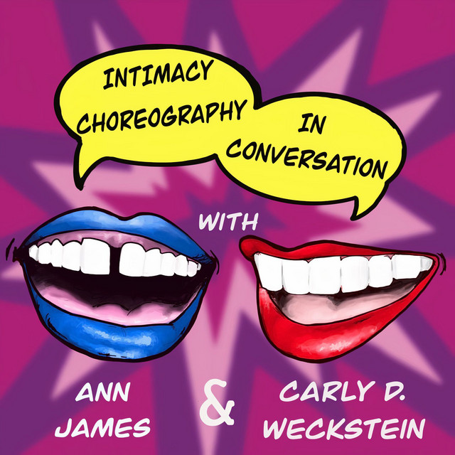 two mouths on pop art graphic background. ann james and carly weckstein. intimacy choreography in conversation