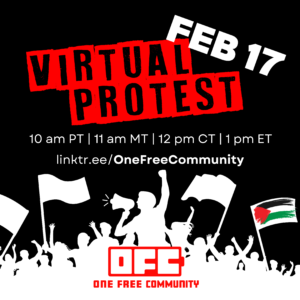 Virtual Protest flier with Feb 17 date and time.