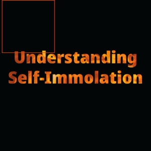 understanding self immolation in fire font on black background