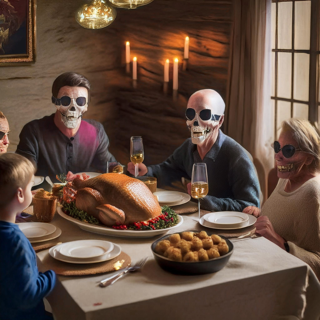 ghostly creepy family over thanksgiving dinner