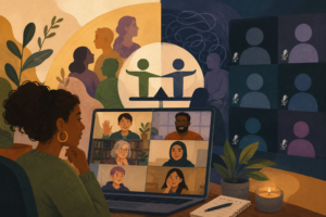 image f people on camera and off in an online meeting